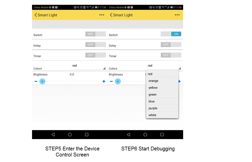 Control the virtual device using Gizwits debugging App
